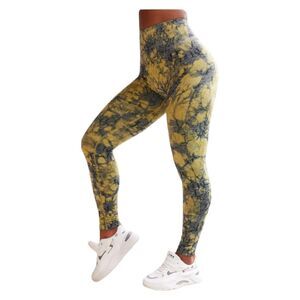 Maria Seamless Tie Dye Leggings Yellow black and grey womens large